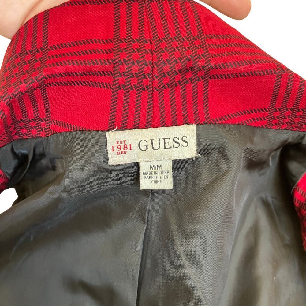 Guess Sz M Red & Black Plaid Double-Breasted Military Style Vest Punk Rock Y2K - Picture 11 of 16